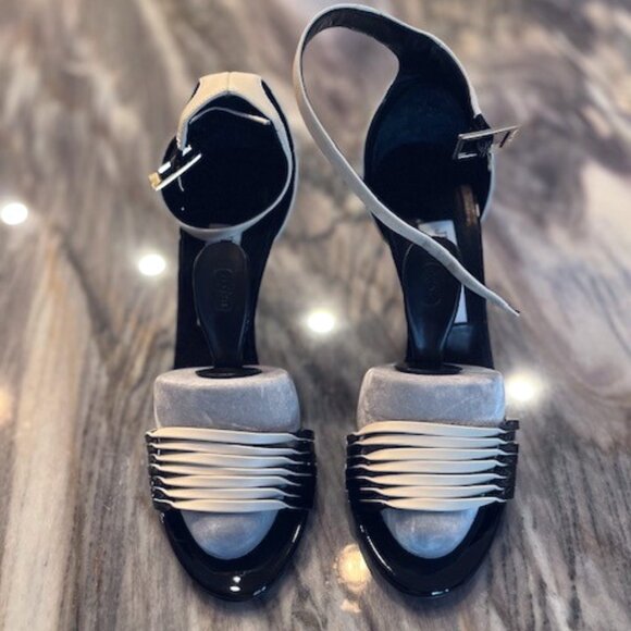 Jimmy Choo Livvi 85 Pump-Off-White/Black-Size 38.5 - Picture 1 of 14
